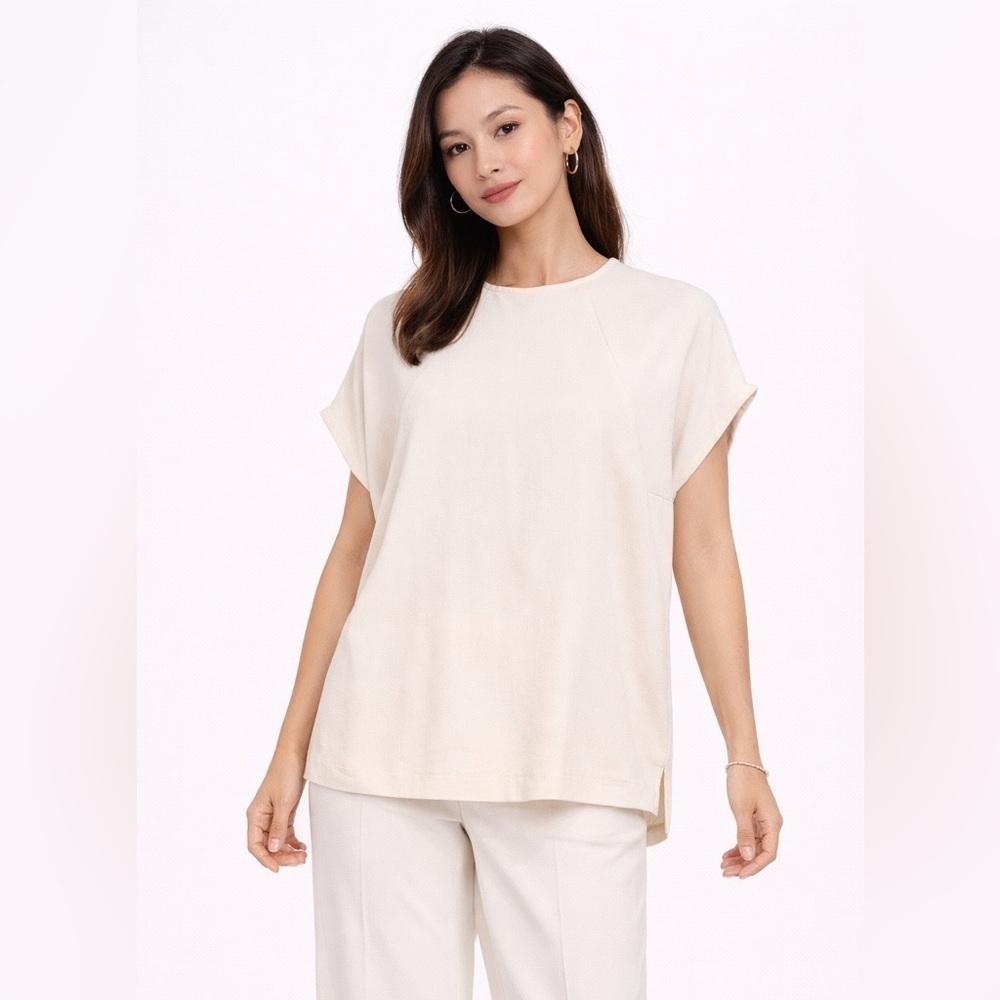 COS Cream Minimalist Quiet Luxury Blouse Size S Cap Sleeve Back Zip Modern Top